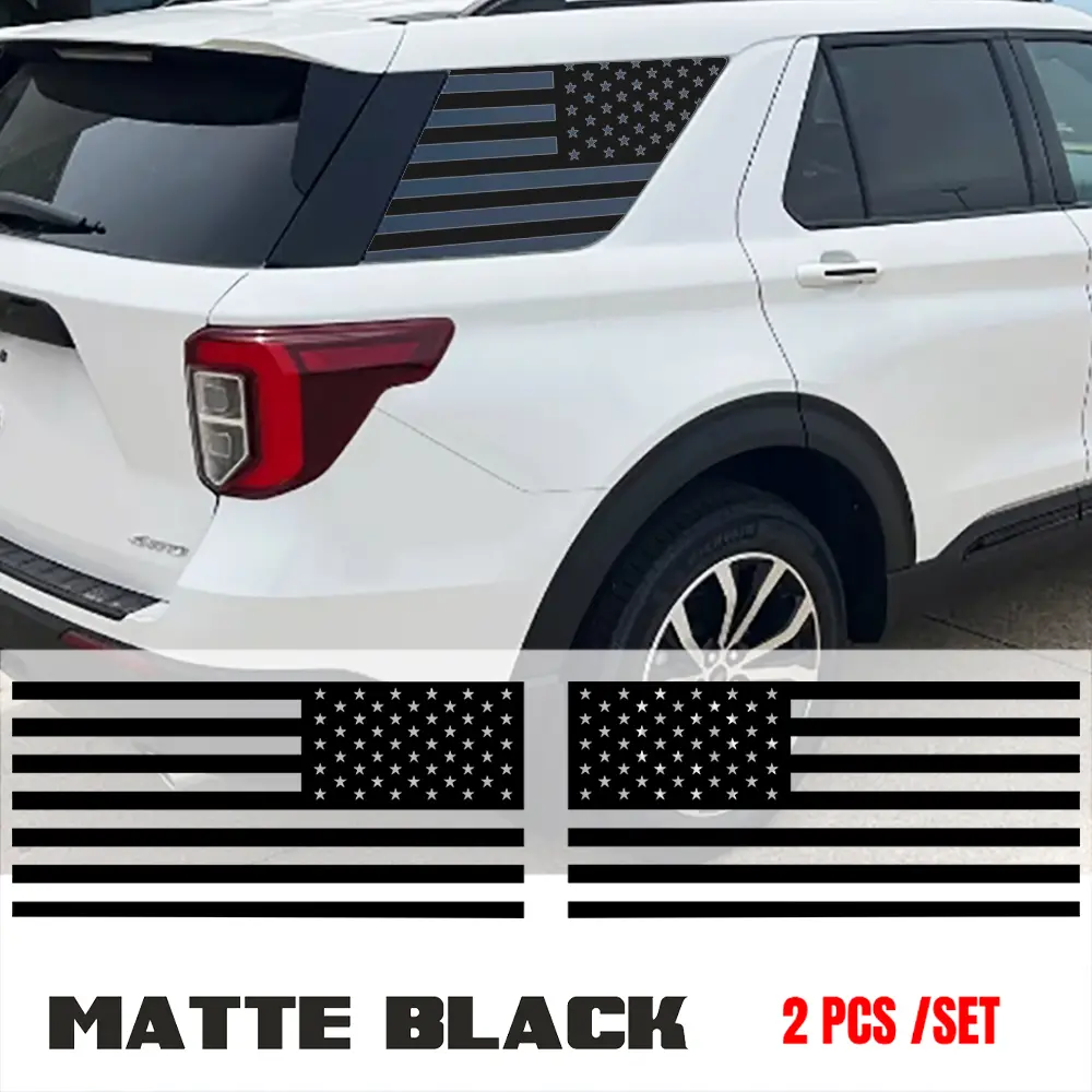 2-Pcs PVC USA Flag Vinyl Decal Set - Independence Day Themed, Water Resistant, Outdoor Safe, Trimmed Fit Exterior Rear Window Decor, Universal Fit Car Stickers Compatible with Ford Explorer