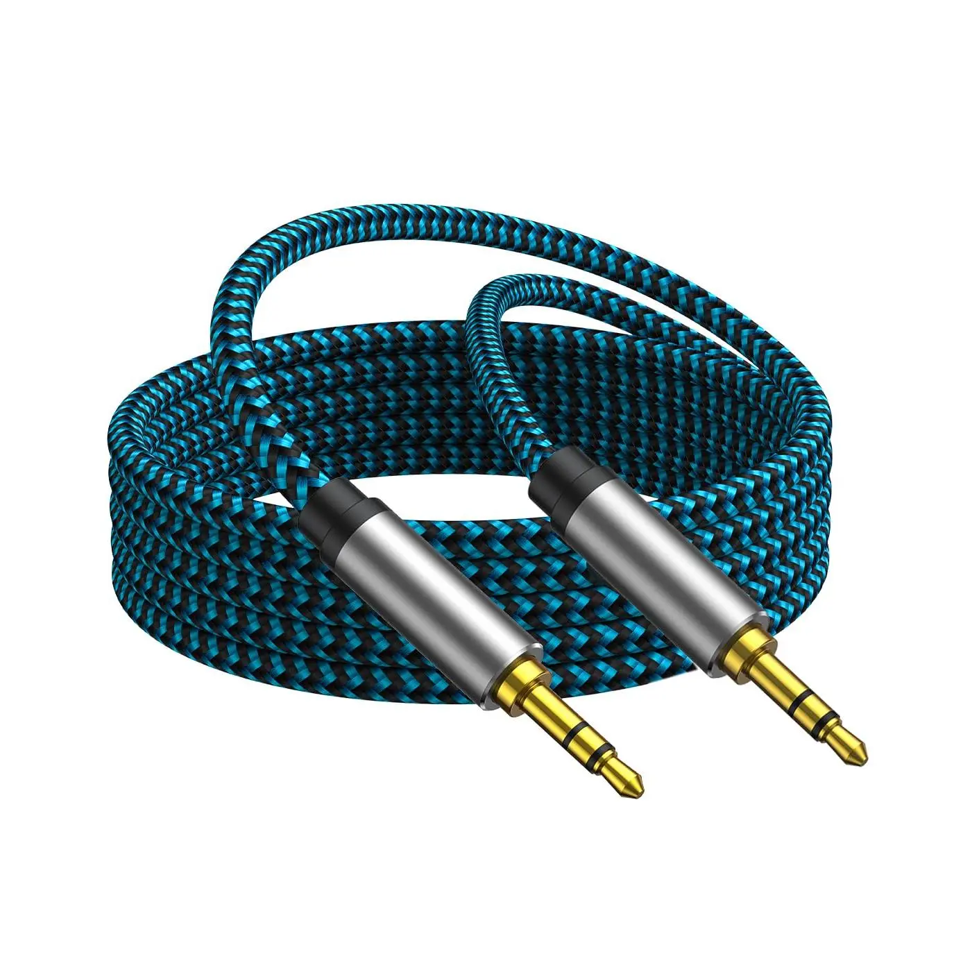 Durable 5ft/1.5M Nylon Braided 3.5mm Male-to-Male Metal Housing Aux Cord, Stereo Audio Cable for Car, Headphones, Audio-Playing Devices, HiFi System