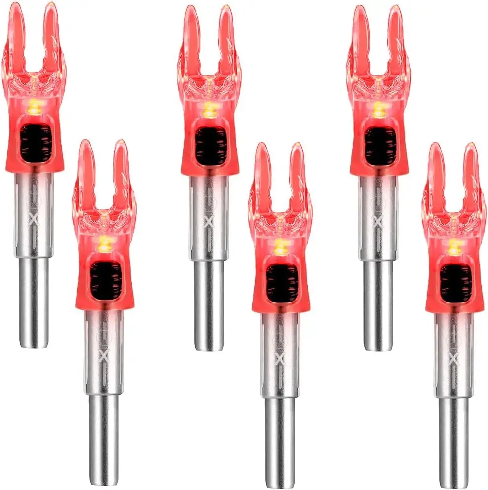 6 Pack X Lighted Archery Nocks for Arrows .204 Inside Diameter Lighted Arrow Nocks for 5.2mm Arrows Shafts with ON/Off