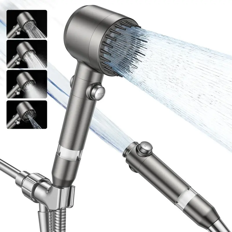 Nobepura Handheld Filter Booster Shower Head, 4 Spray Modes, Hard Water Powerful Cleaning, Bathroom Shower Set, Wall Mount, Adjustable Spray Handheld Showers