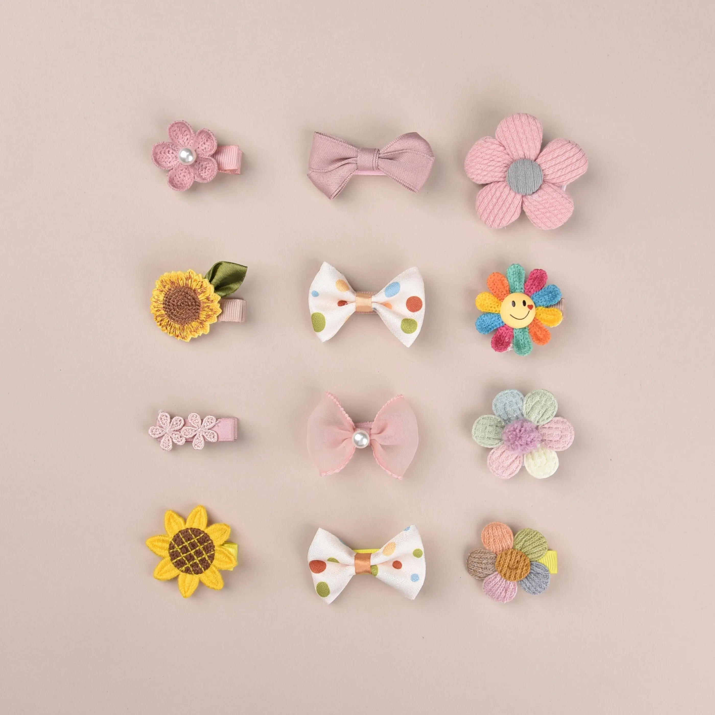 Baby Girl Hair Clips Set 12 Pcs Tiny 2" Toddler Hair Bows Fully Covered Barrettes Clips for Babies Kids Small Hair Accessories