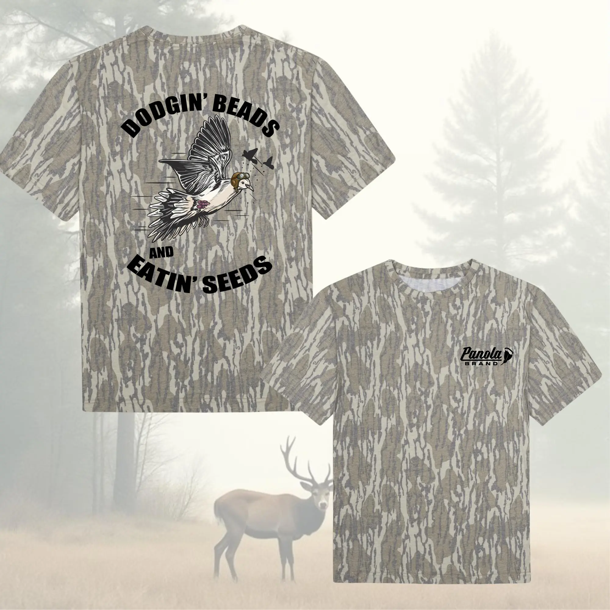 Men's Classic Camouflage Dove Hunting T-Shirt - Dodgin' Beads and Eatin' Seeds, Short-Sleeve, Relaxed Fit, Casual Crewneck, Top
