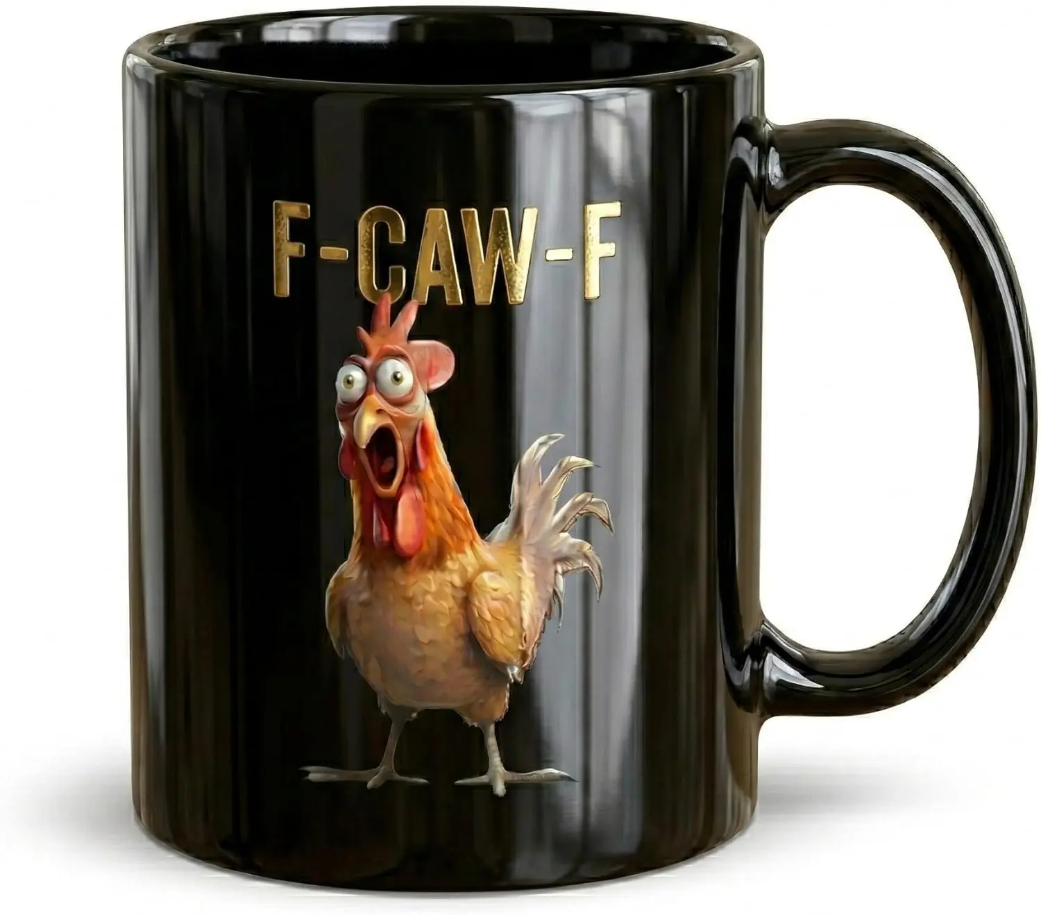F-Caw-F Funny Rooster Ceramic Coffee Mug, 11 oz Farmhouse Chicken Novelty Animal Tea Cup with Ergonomic Handle (Black)