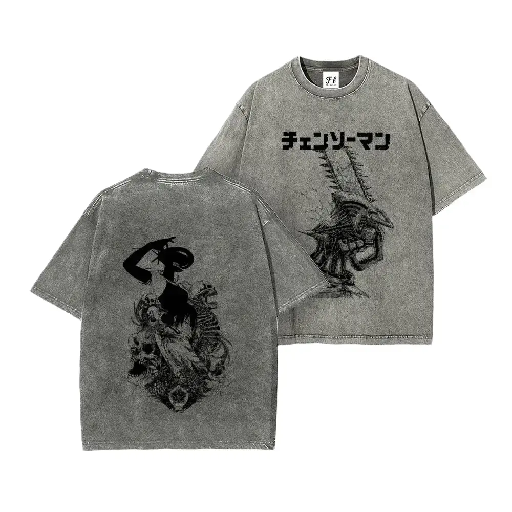 [HM]Denji x Reze Chainsaw Man Acid wash Anime Double Printed Vintage Washed Tee Unisex Oversize Anime Manga Heavyweight Cotton T-shirt,Retro Unisex Streetwear for Devil Hunter Fans,Movie Inspired Edition,anime fan christmas outfit merch,pochita devil