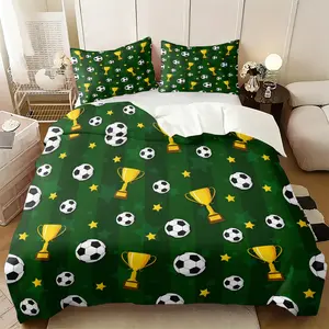 2/3pcs Soccer Ball & Trophy Duvet Cover Set, Football Field Pattern Comforter Cover, Ultra-Soft Microfiber Bedding Set with Pillowcases,  for Kids' Bedroom & Game Room, for Sports Enthusiast