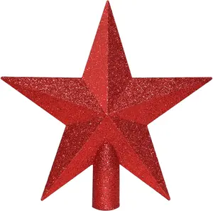 Christmas Tree Topper - 8" Red Star Tree Topper, Glitter Shatterproof Christmas Tree Decoration