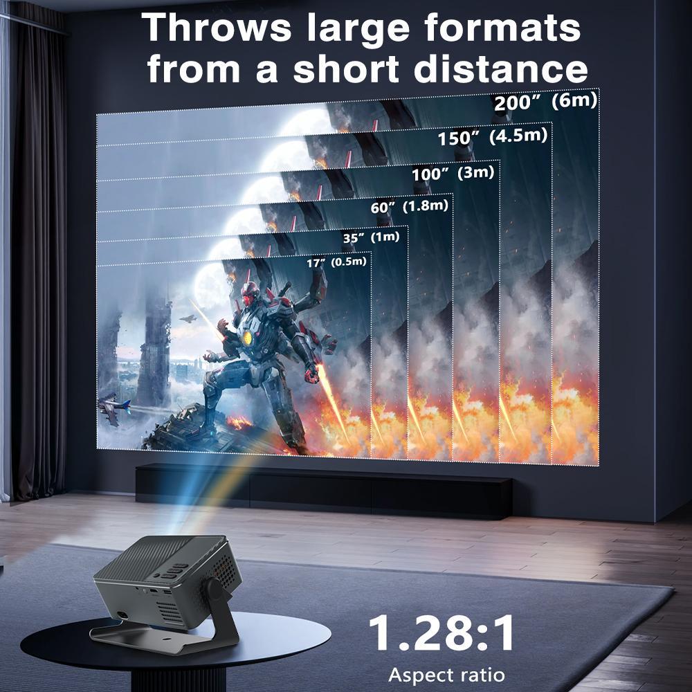 Portable Smart Projector with 4K 360° HD LED, WiFi 2.4/5G, BT 5.2, Built-in Speaker, 200'' Display, Home Theater Mini Projector for Indoor/Outdoor Use,for Valentine’s Day Gift