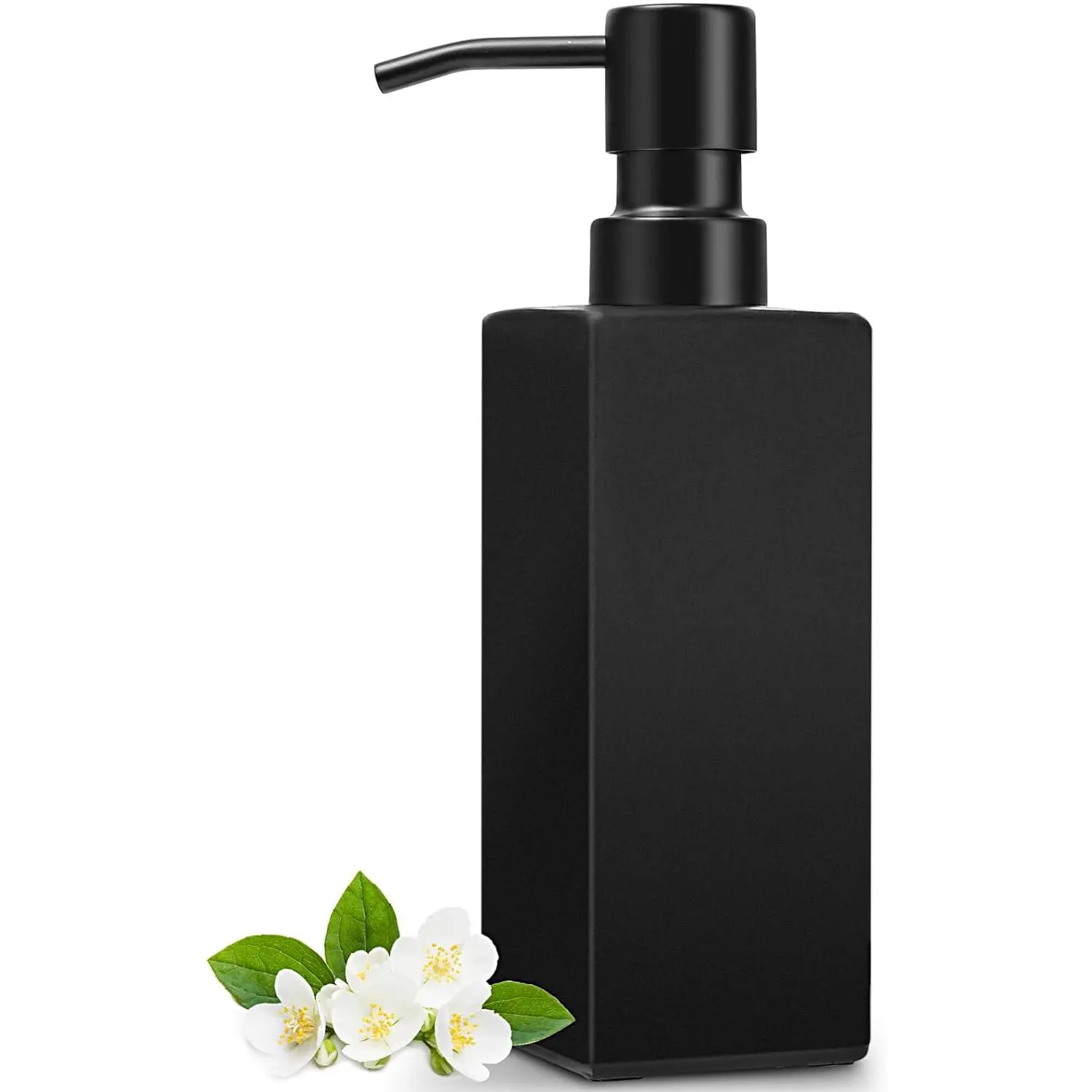 ISUN Black Soap Dispenser Bathroom, Glass Hand Soap Dispenser with Stainless Steel Pump, 12 fl oz/350ml Refillable Dish Dispensers for Kitchen, Modern Liquid Lotion Bottles for Bathroom Countertop