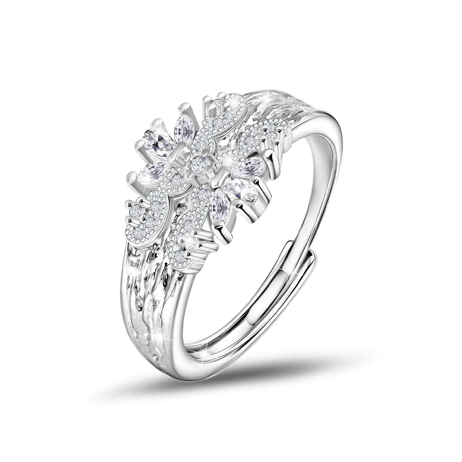 Luxury Cubic Zirconia Flower Cluster Ring for Women Adjustable Simple Sparkling Snowflake Design Engagement Ring Snow Queen Style Sparkling Wedding Engagement Promise Ring Fashion Jewelry for Anniversary Christmas Gift Elegant Daily Wear tiktokshopspringg