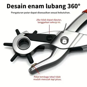 Leather Punch, Heavy Rotary Punch, Punching Diameter: 4.5/4/3.5/3/2.5/2 Mm, Rotary Steel Hand Tools With Red Rubber Grips, Punching Tools For Belts, Watch Straps, Handbag Belts, Leather Processing Equipment | Efficient Punching Tools.