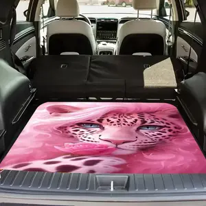 1 Pink Leopard Print Polyester Car Trunk Mat - Soft, Durable, Non-Slip, Machine Washable Cargo Liner for SUVs and Cars, Easy-to-Clean Interior Pad with Stylish Leopard Design Keeps Interiors Clean and Tidy, Car Interior Accessory