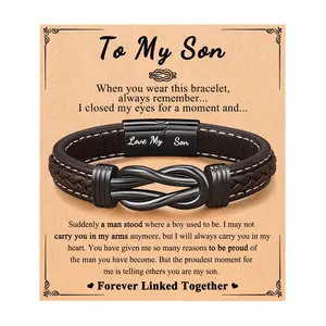 Forever Linked Together Leather Bracelet for Boys Men's Birthday Christmas Valentine's Day Gifts