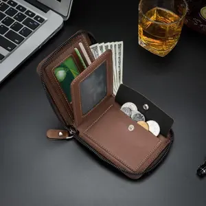 Trendy Men’s Retro PU Leather Zipper Wallet - Slim Short Purse with RFID Blocking & Secure Coin Compartment | Durable Everyday Carry EDC | Ideal Stocking Stuffer/Birthday Gift for Dad/Boyfriend (New 2025 Release)