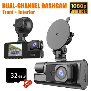 3 Channel 360° Dash Cam, FHD Front Rear Inside Camera for Cars, 4 IR Night Vision, 24/7 Parking Mode, G-Sensor, Free 32GB SD Card