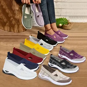 5-10.5 Women's Cut-Out Sneakers - Breathable & Lightweight Slip-On Walking Shoes, Non-Slip Soft Sole, Comfortable Fabric Lining, Available in Multiple Colors - Perfect for All Seasons, Shoe Accessories Flat Black