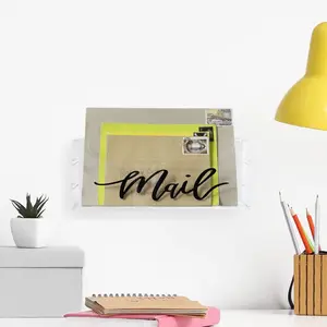 Clear Acrylic Mail Holder with Black Cursive "Mail" Label, Wall Mounted or Tabletop Mailbox, Letter Storage Box