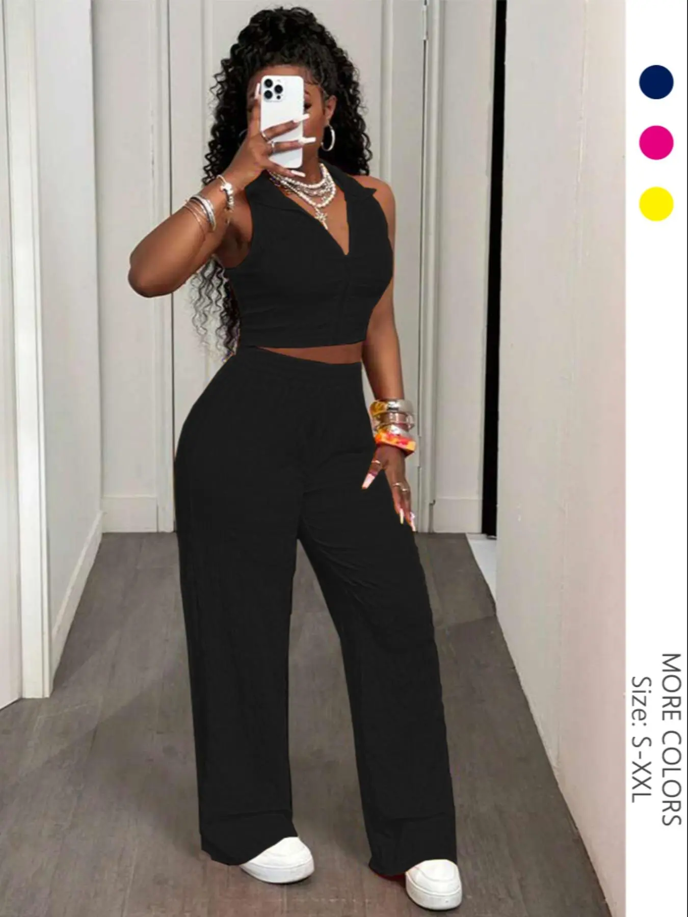 USBoutiqueCHIC Women's Casual 2-Piece Set - Short Sleeve Crop Top & High-Waist Wide-Leg Pants | 180GSM Milk Silk Fleece