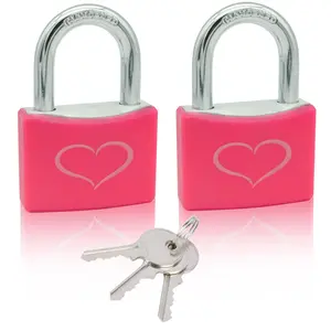 2 Pack Pink Padlock with 3 Keys, Locker Lock with 1-9/16" (40 mm) Wide Aluminum Lock Body, Padlock Keyed Alike for Gym Locker, Gate, Sheds, Storage Unit, Fence, Toolbox school locker Brass Tricky Lock Padlock with Keys