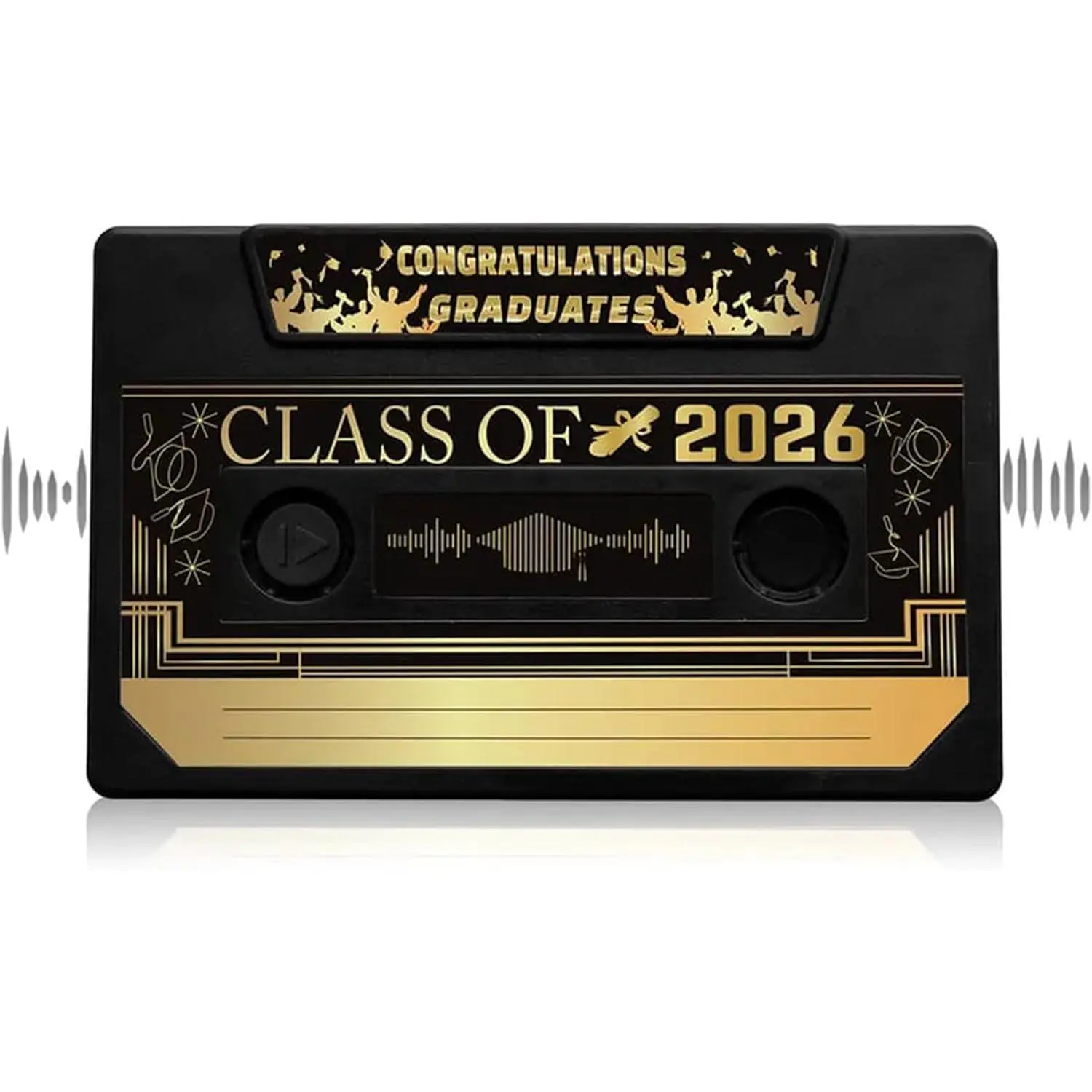 2026 Graduation Voice Recordable Retro Cassette Tape Greeting Card, 5 Min Recording, Black Voice Recorder for Class Messages & Graduation Party Keepsake