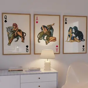 Set of 3 Trendy Y2K Vintage Ace of Hearts Playing Cards, Retro Print, Leopard, Panther, Tiger Prints, Aesthetic Home Dorm Room Decor