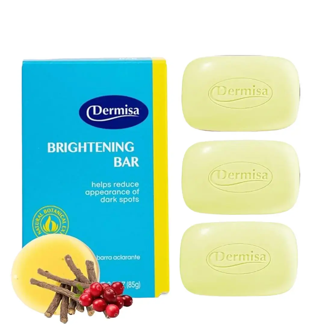 Dermisa Brightening Bar Soap with Kojic Acid, Licorice and Arbutin, Dark Spot Cleansing Soap for Even Skin Tone and Clarity, 3.0 oz, Pack of 3