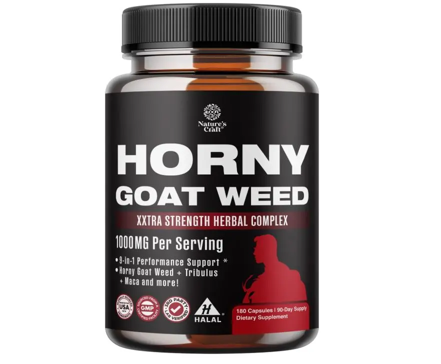 Horny Goat Weed for Men - Extra Strength Male Supplement with Black Maca Root, Tongkat Ali, Saw Palmetto & Panax Ginseng Extract for Stamina & Energy - 180 Count