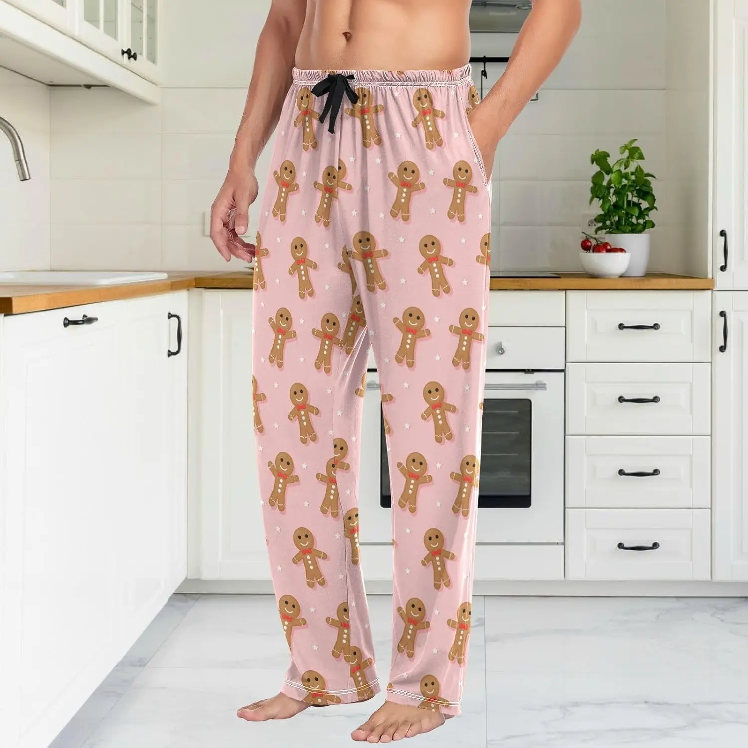 Christmas Pink Gingerbread Mens & Womens Pajama Pants Lounge Men's Pajama Bottoms Soft Sleep Pants With Pockets
