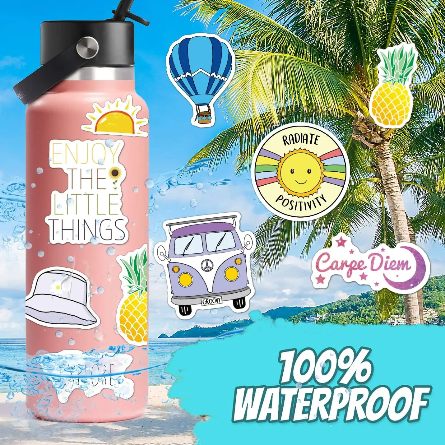 120 Pcs Preppy Stickers for Summer Fun Girls Waterproof Decals for Water Bottles Laptops Phones Teens Classic Style Decorative Accessories