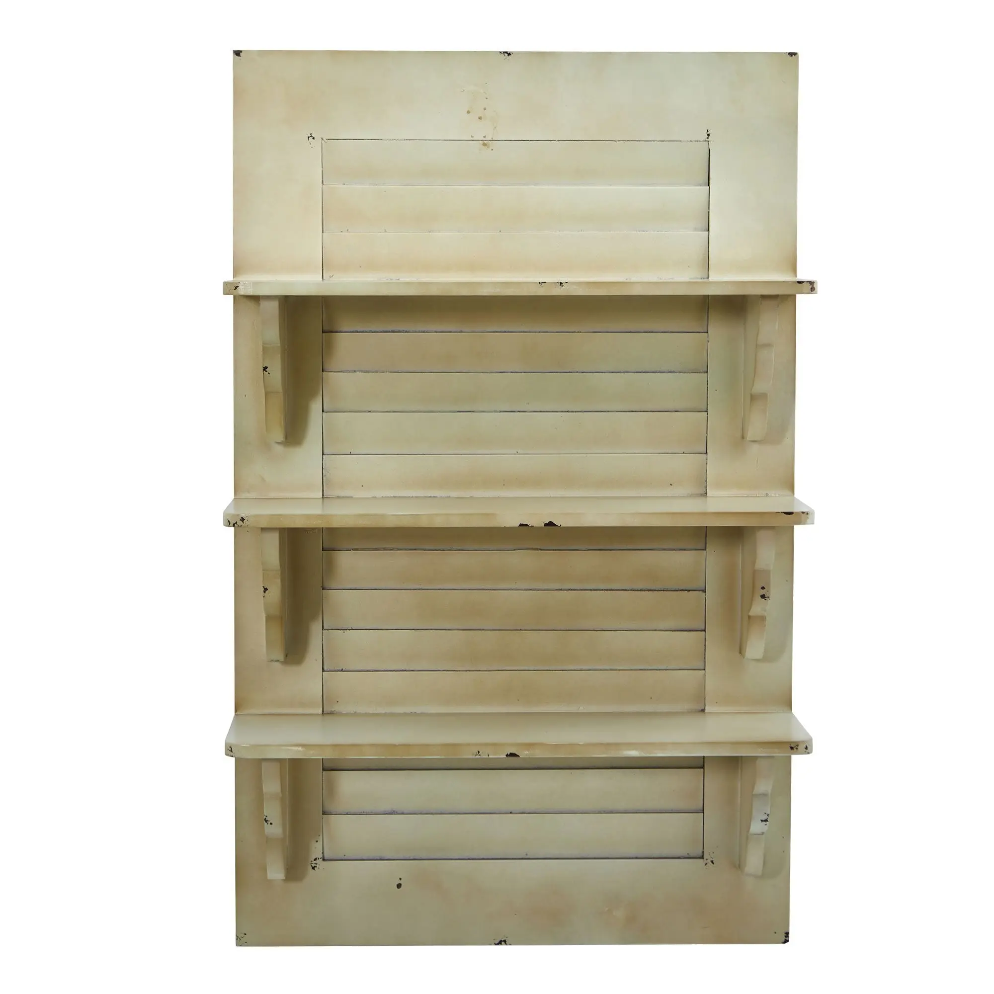 31.75 in Natural Wood 3-Tier Vintage Window Shutter Wall Hanging, Jar-Ready Floating Shelf Look Light Bleached Wooden Wall Shelf for Kitchen, Bathroom Home Decor & Supplies