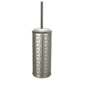 NU Steel  Laser Cut Toilet Brush Holder with Lid, Pewter