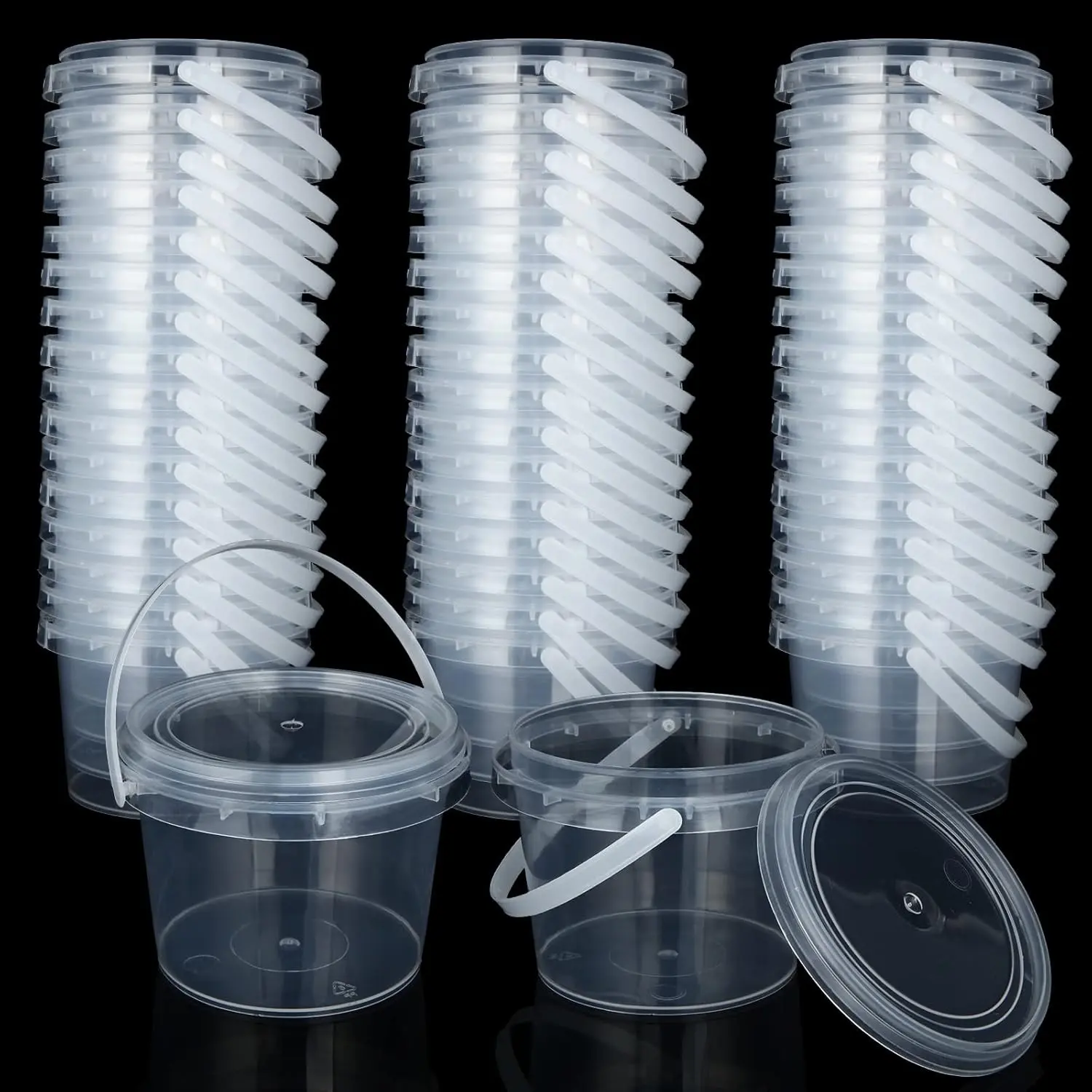 50 PCS 10 oz Slime Containers with Lids and Handles, Plastic 300ml Storage Bucket Containers, Clear Slime Storage Case for Slime DIY Art Craft, Mini Toy, Pigment, Small Tools, Part Material
