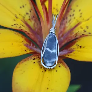 Silver Wire Wrapped Shell Jasper Crystal Pendant
