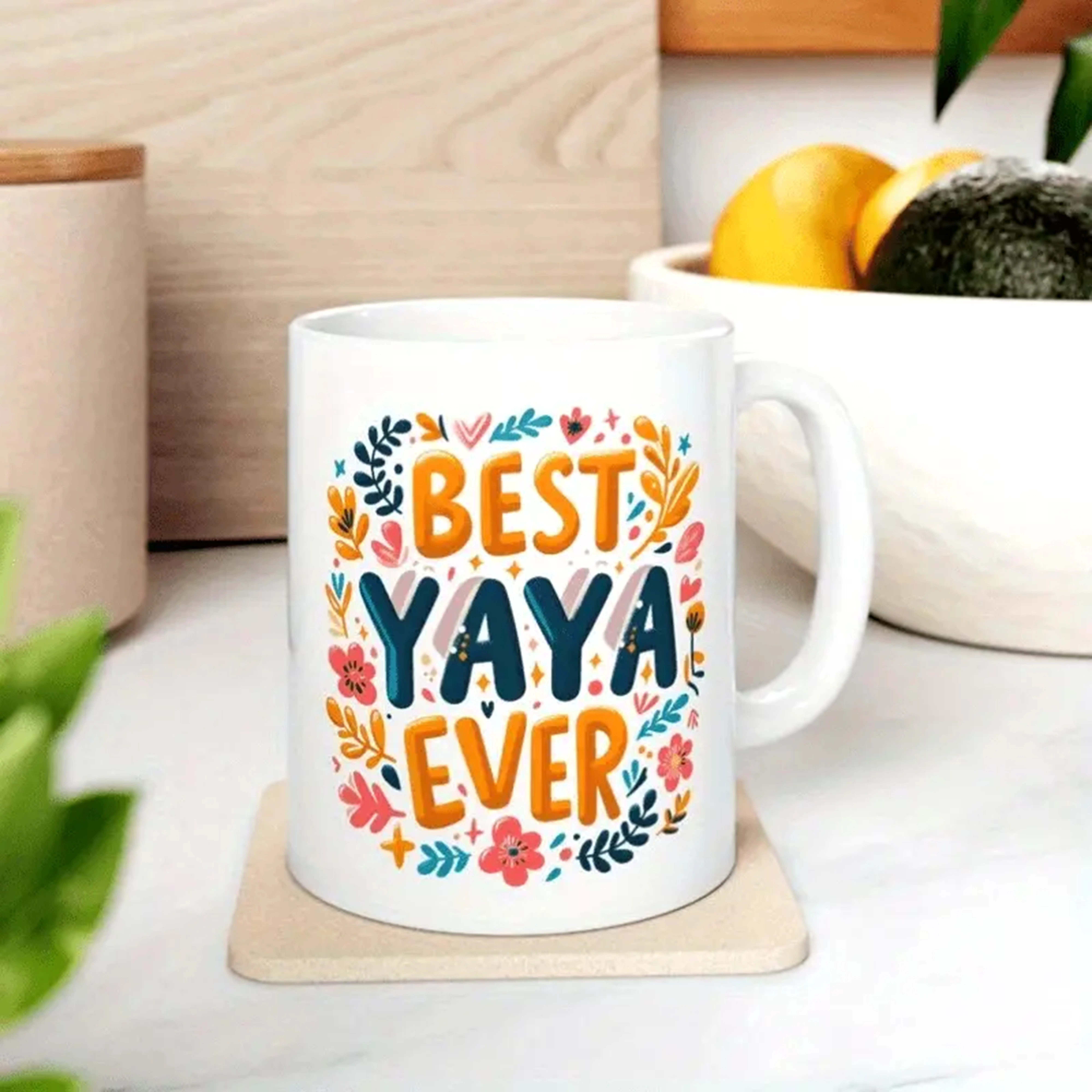 11oz/15oz Ceramic Coffee Mug - Recyclable Reusable Cup, "Best Yaya Ever" Design, Hand Wash Only, Personalizable Mother's Day Gift for Yayas