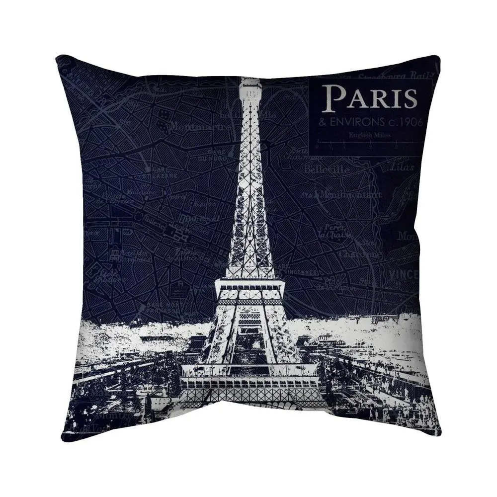 212 MAIN Poly Twill Accent Pillow, 16x16 in., Model 5541-1616-CI103, Paris Blueprint-Eiffel Tower Design for Home Decor