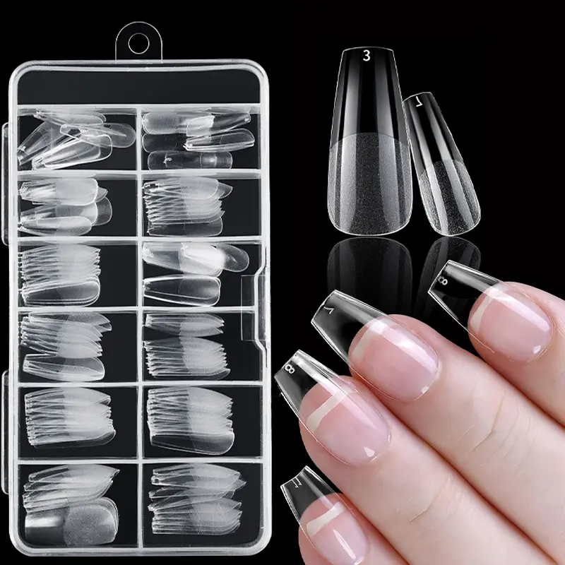 120Pcs Coffin Nail Tips, Half Matte Medium Coffin Soft x Gel Nail Tips Clear Fake Nails Extensions Ballerina Full Cover Acrylic Nails Tips for Extension Nail Manicure Salon Home DIY Nail Tips Art Nail Art Supplies