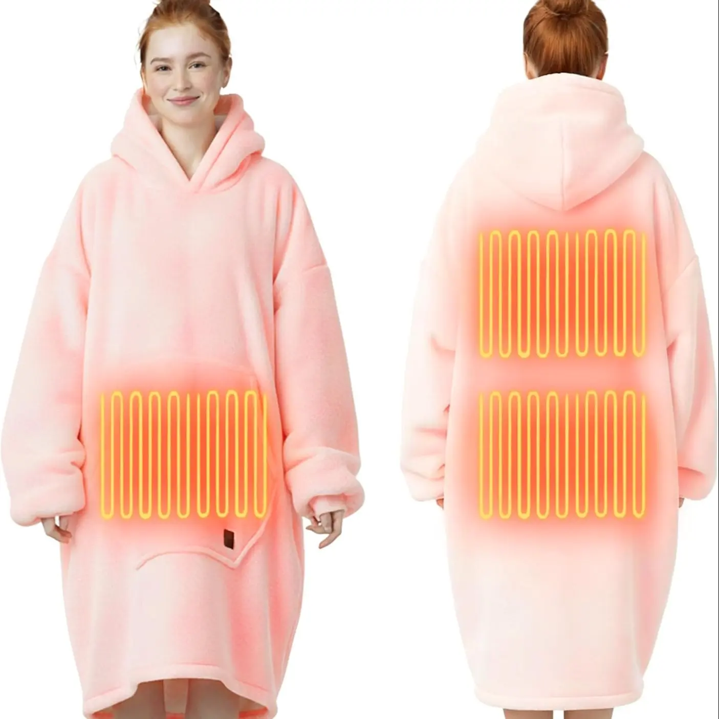 Deep Wearable Heated Blanket Hoodie, Flannel and Chenille USB Heating Blanket, Oversized Pocket Sweatshirt, Three Heat Settings, Unisex Gift