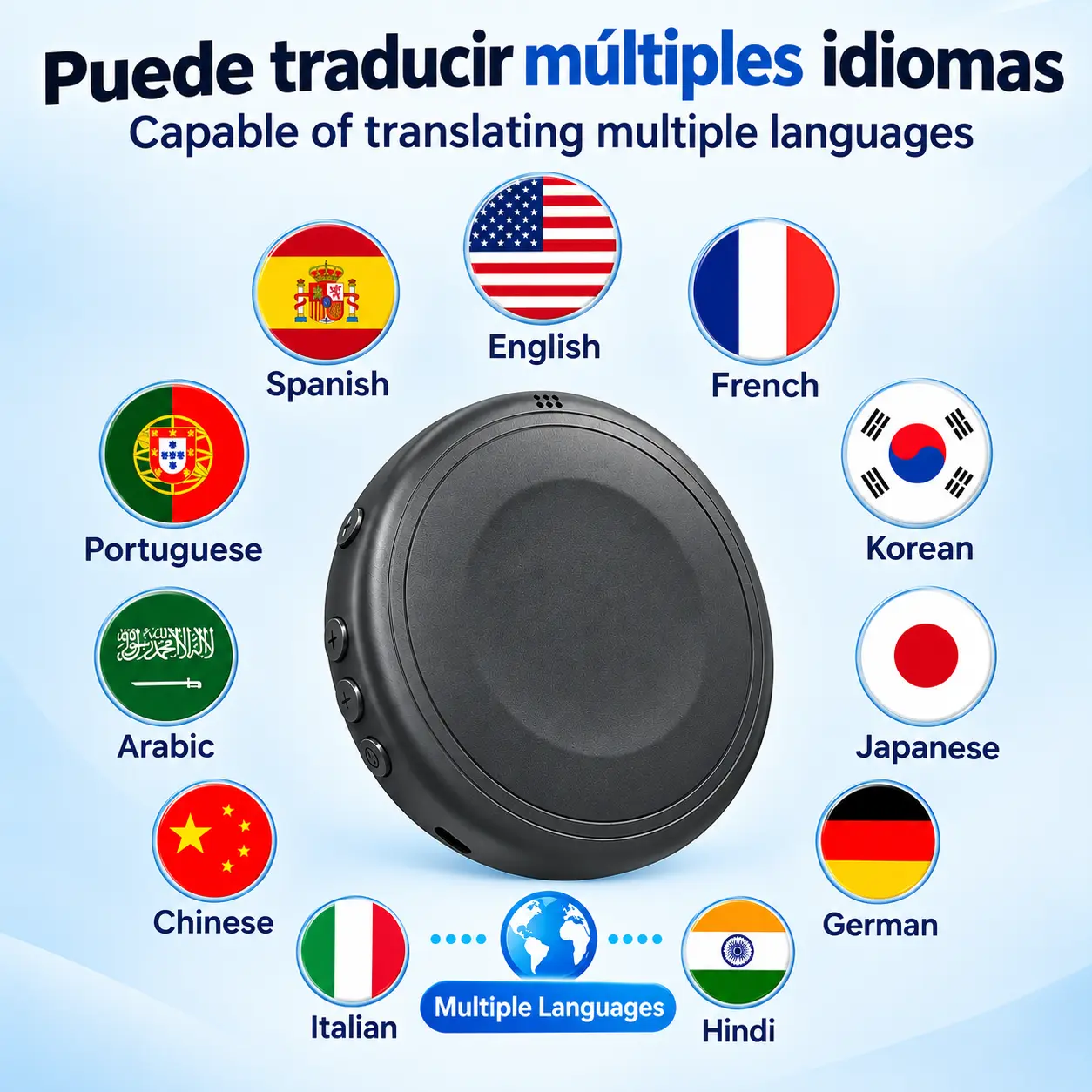 Bluetooth Language Translator Tutor - Wireless Electronic Learning Device, Multiple languages Support, Spanish & English Practice Companion, Accents Help, Restaurant Scenario Assistance, Wireless/Wired
