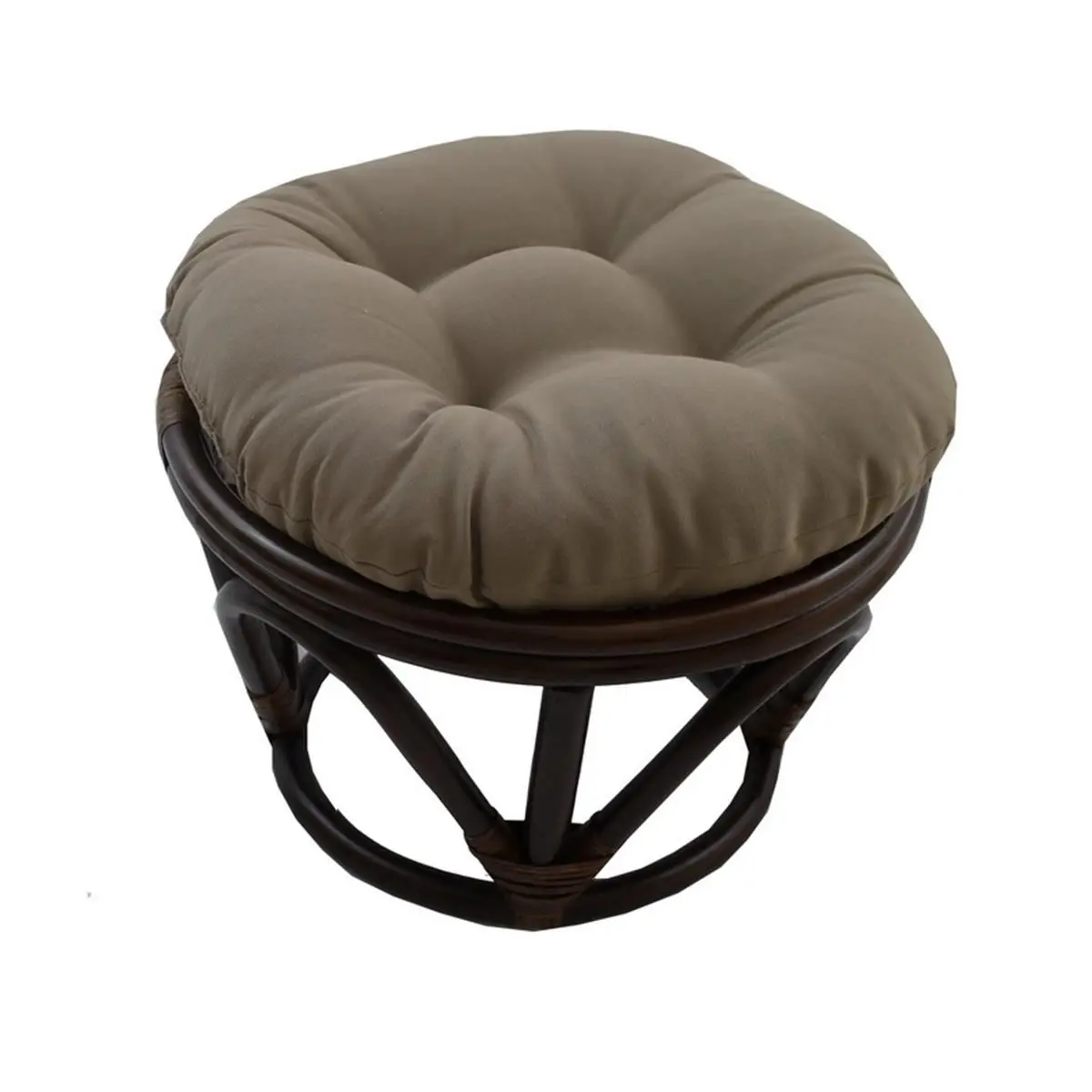 International Caravan Papasan-Style Rattan Ottoman Stool, Rattan Frame, Thick Tufted Toffee Twill Cushion Padded Seat, 9 lbs, Ideal for Sun Room, Enclosed Porch (Padded Seat Chairs & Stools Category), Cushioned Seat