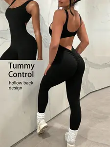 Women's Sexy Open Back Cami Fitness Jumpsuit, Workout Jumpsuit, High-Stretch Tummy Control Yoga Jumpsuit, Spring/Fall Activewear & Yoga Wear