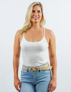 Ribbed Scoop Neck White Cami Tank