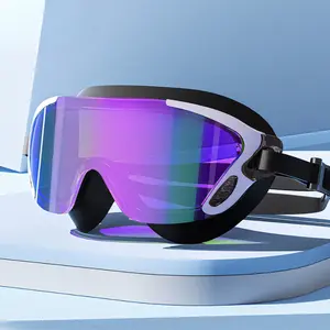 YUKE Electroplated Large Frame Adult Swim Goggles Anti-Fog Waterproof HD Clear Vision No Leak Swimming Goggles for Men Women Unisex Swim Set with Ear Plugs & Protective Case