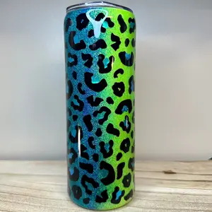 Teal & Green Glitter Cheetah Tumbler