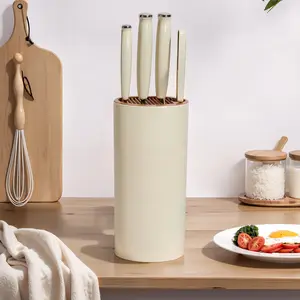 【Christmas 50% Of f】6pcs white kitchen knife set with knife holder, stainless steel chef's knife, cleaver, dishwasher safe