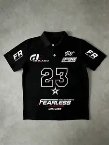 American Racing Style Number 23 Racecar Polo Shirt, Team Logo, Fearless Slogan, Collared Fit, Daily Wear, Racing Theme, Graphic