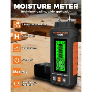 5 in 1 Moisture Meter, 5 Modes Wood Moisture Meter with Three-Color Backlight, Data Hold & Max Measurement, Ideal for Wood (Oak/Pine/Walnut) and Building Materials