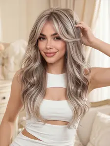 20 Inch Rose Long Curly Wig with Bangs, Synthetic Fiber, High Heat Resistant, All Season Comfort, Fashionable Style