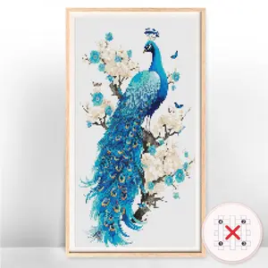 Peacock Pattern Cross Stitch Kit, 1 Set Cross Stitch Printed Canvas, DIY Cross Stitch Kit for Beginner, Cross Stitch Supplies