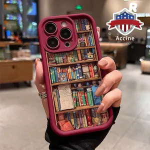 Phone Case Compatible for iPhone 16 15 14 Pro Max 13 12 11 XR XS Plus E Colorful Bookshelf Pattern TPU Lens Protection Durable Soft Cover Gift