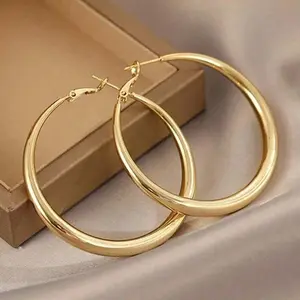 1Pair European And American Style Metallic Personalized Circle Design Earrings Simple Premium