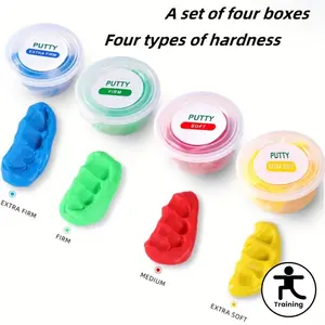 Grade 4 Hand Rehabilitation Clay with Silicone Grip Strengthener - Post-Surgery Recovery Training, Tendon Sheath Inflammation, 4 Colors: Red/Blue/Yellow/White - Portable Hand Exerciser for Home Gym and Body Relaxation, Hand Exerciser, Post-Surgery
